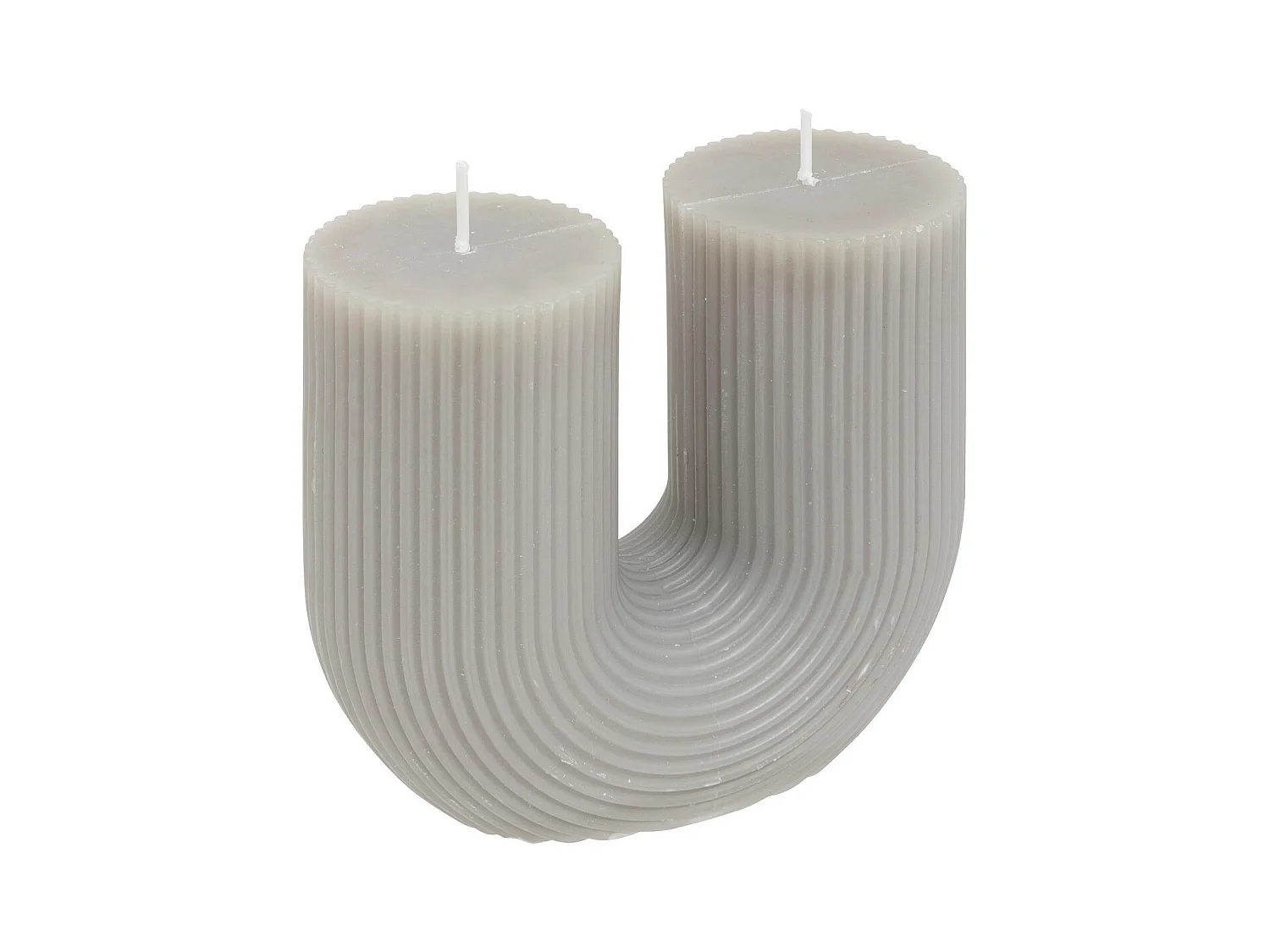Bougie décorative striée en forme de U Gris 11 x 12 cm