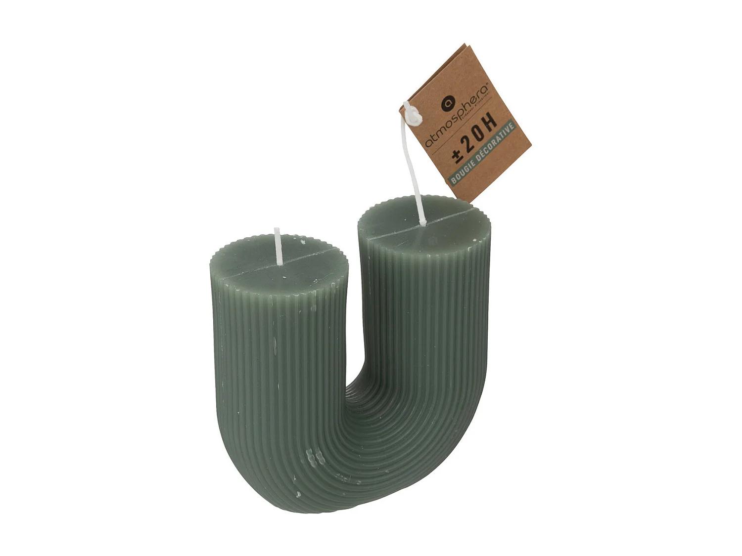 Bougie décorative striée en forme de U Vert Céladon 11 x 12 cm