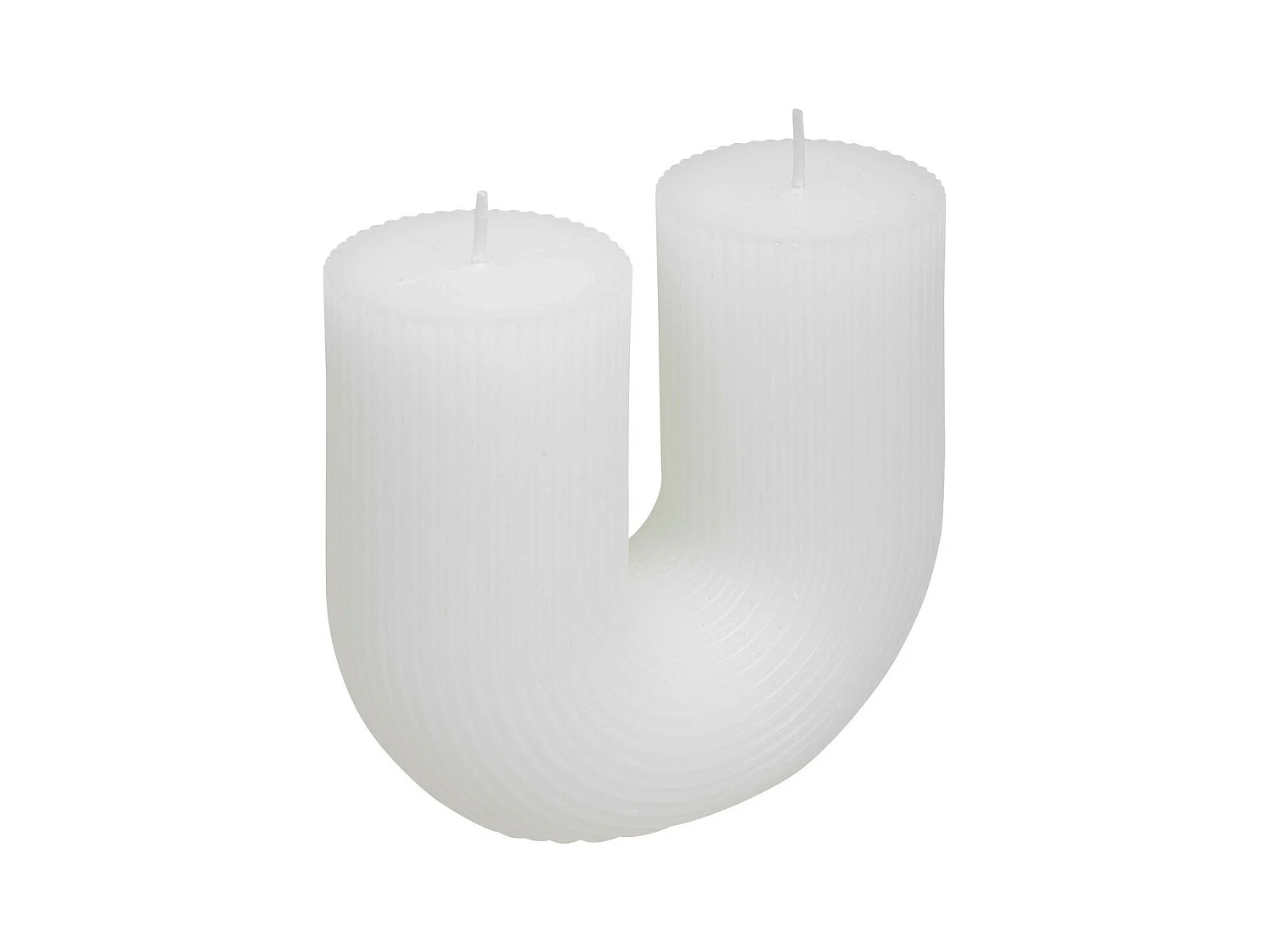 Bougie décorative striée en forme de U Blanc 11 x 12 cm