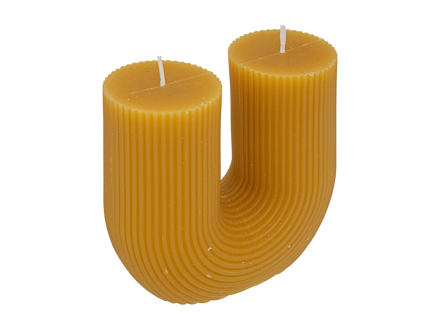 Bougie décorative striée en forme de U Jaune moutarde 11 x 12 cm