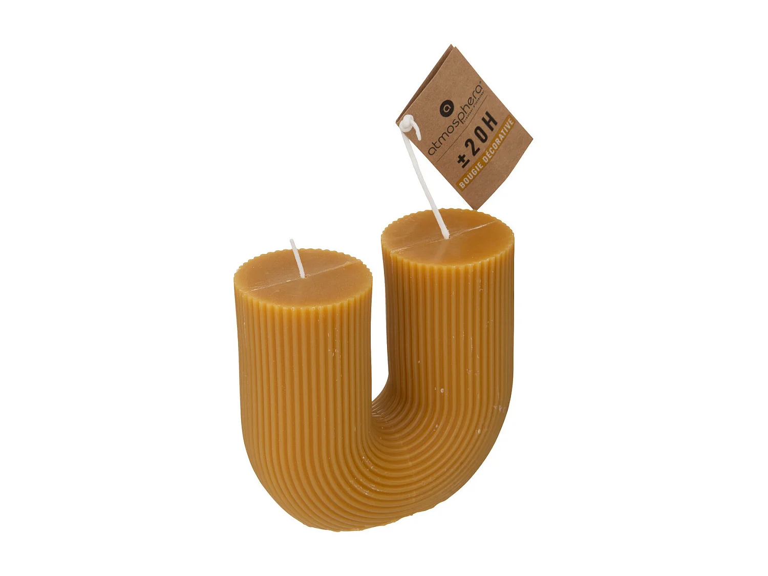 Bougie décorative striée en forme de U Jaune moutarde 11 x 12 cm