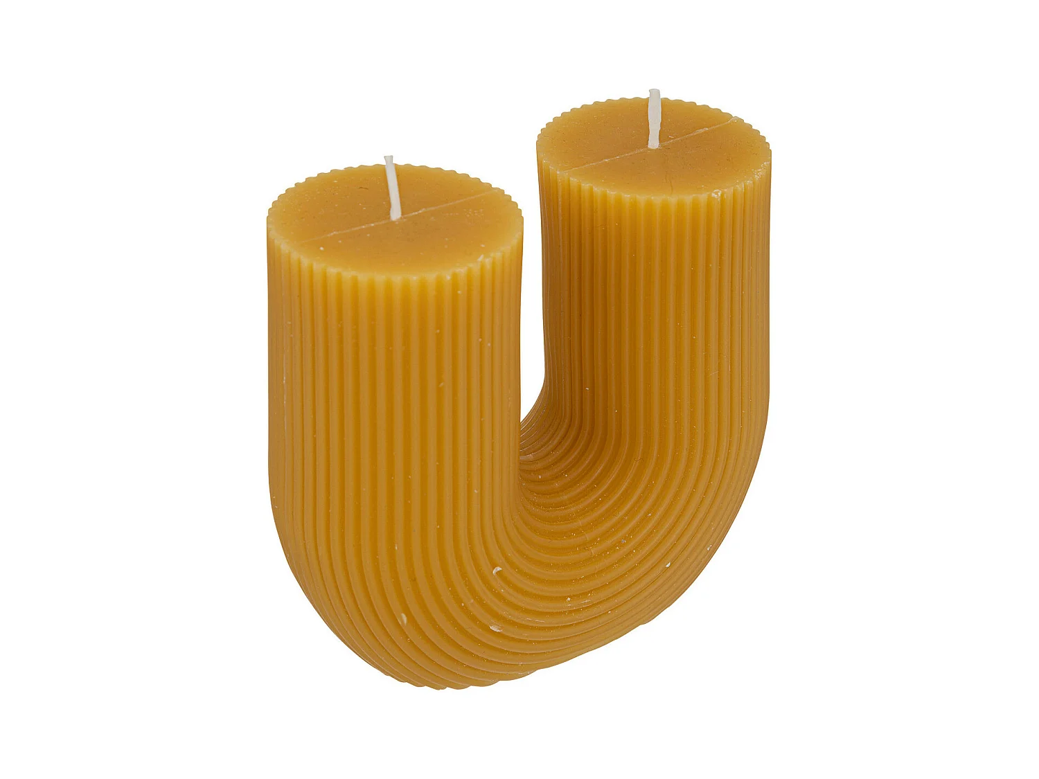 Bougie décorative striée en forme de U Jaune moutarde 11 x 12 cm