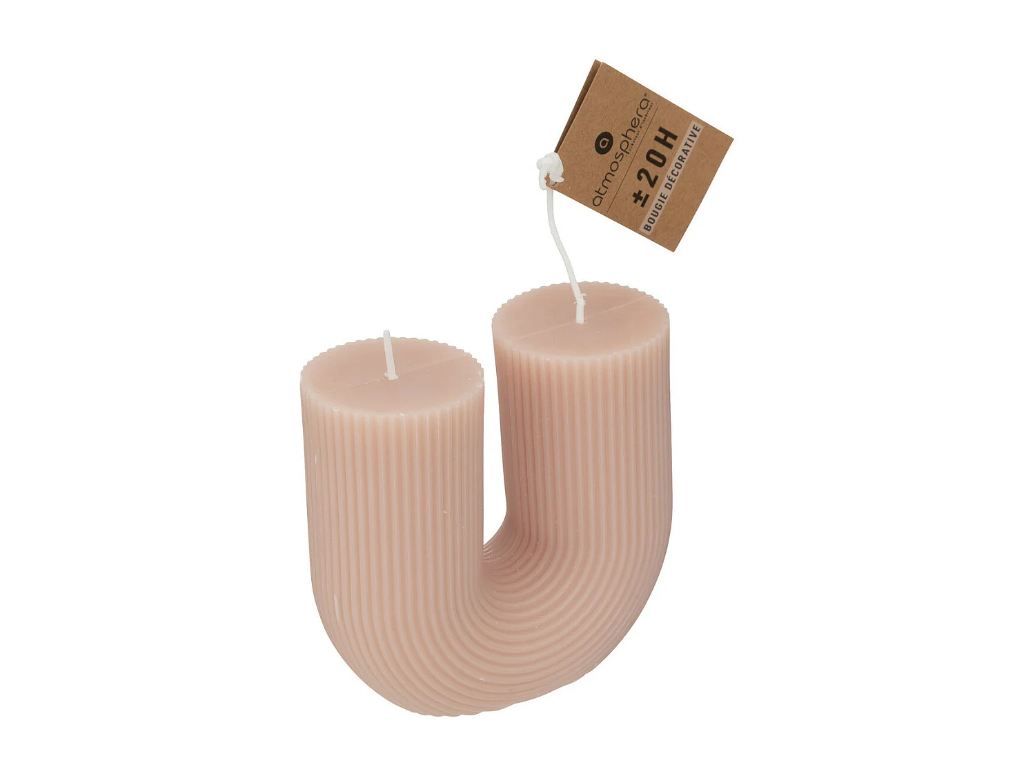 Bougie décorative striée en forme de U Rose 11 x 12 cm
