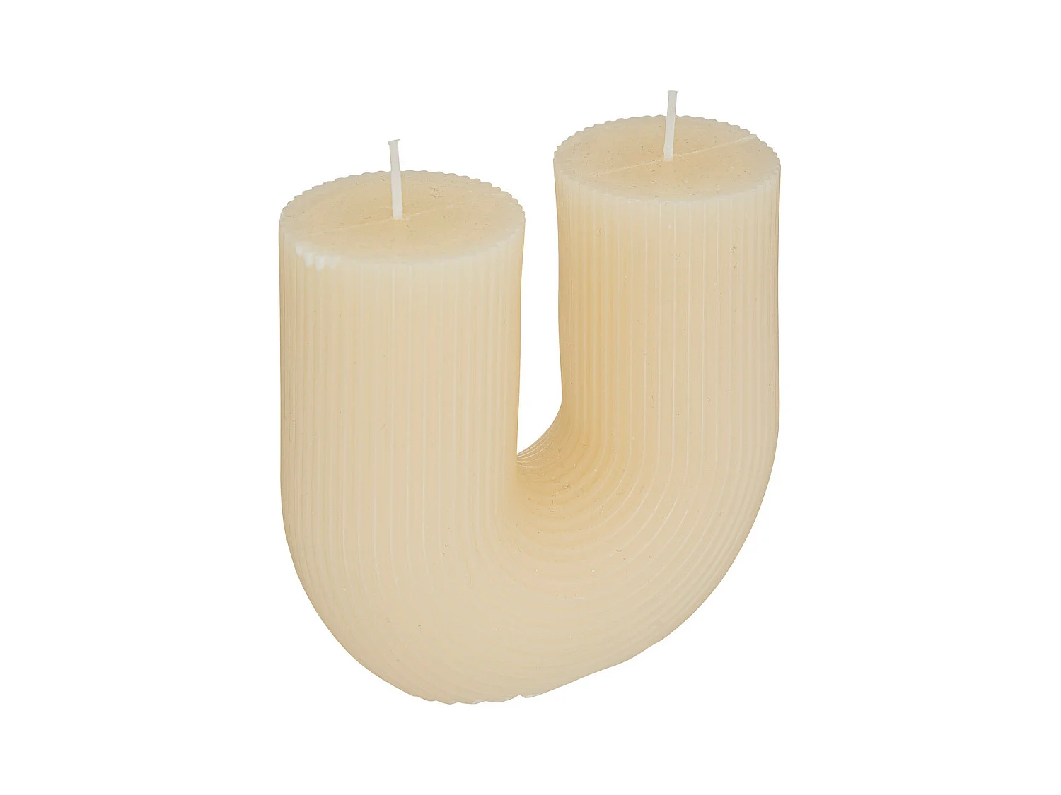 Bougie décorative striée en forme de U Blanc Ivoire 11 x 12 cm