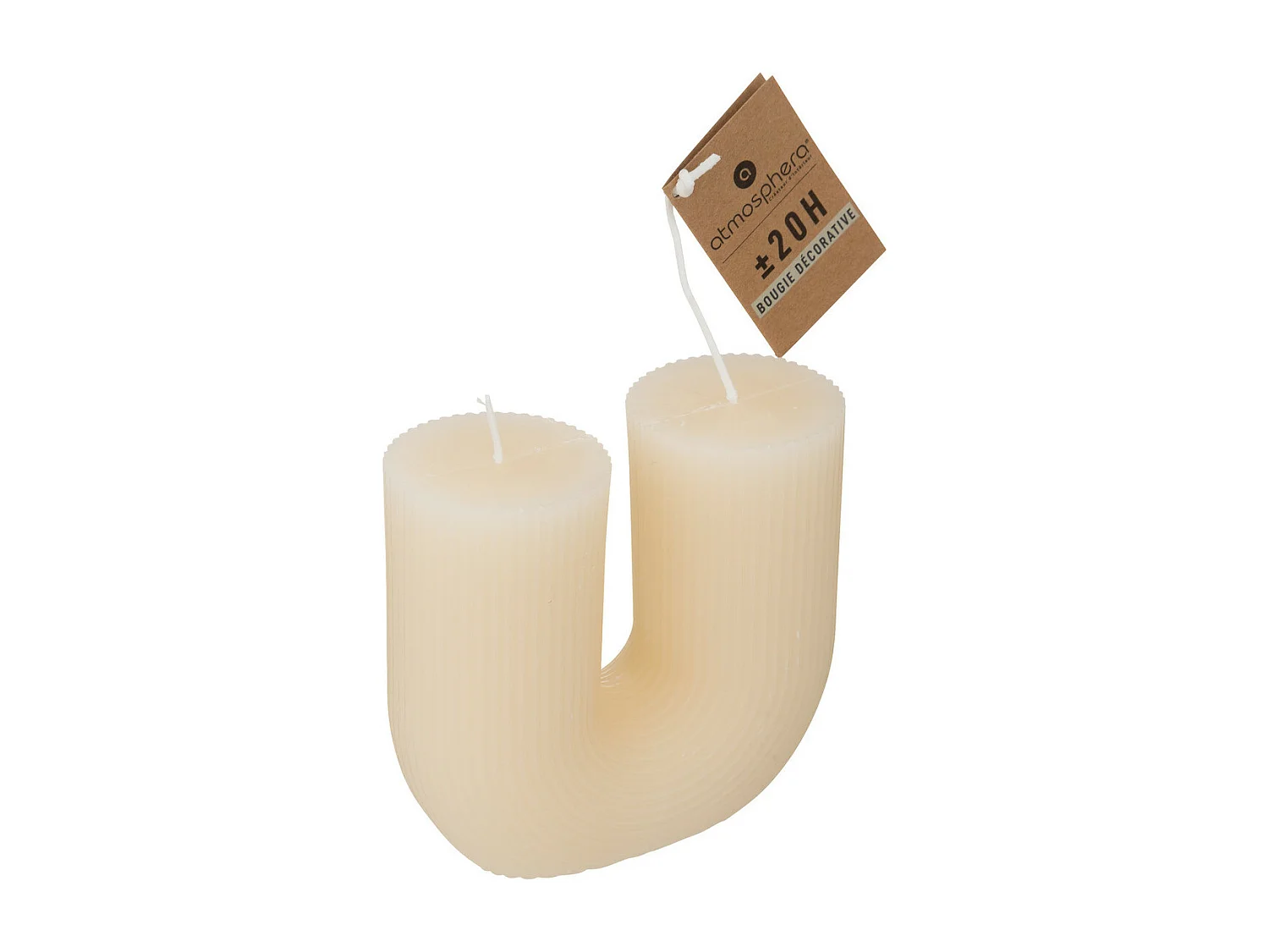 Bougie décorative striée en forme de U Blanc Ivoire 11 x 12 cm