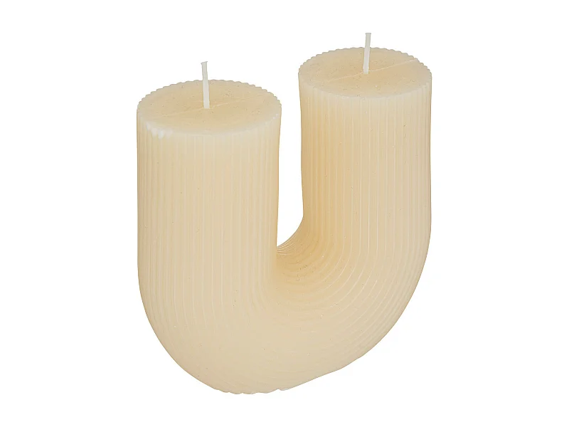 Bougie décorative striée en forme de U Blanc Ivoire 11 x 12 cm