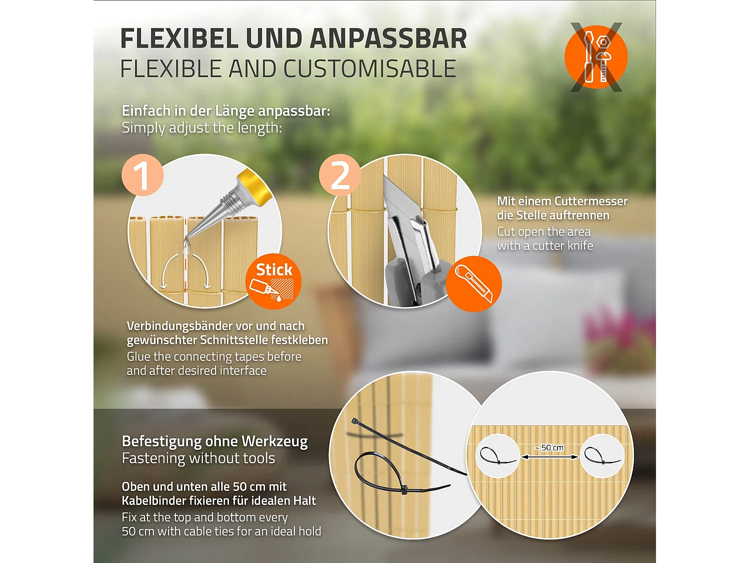 Canisse bambou PVC 80x800cm clôture brise-vue pour balcon terrasse jardin