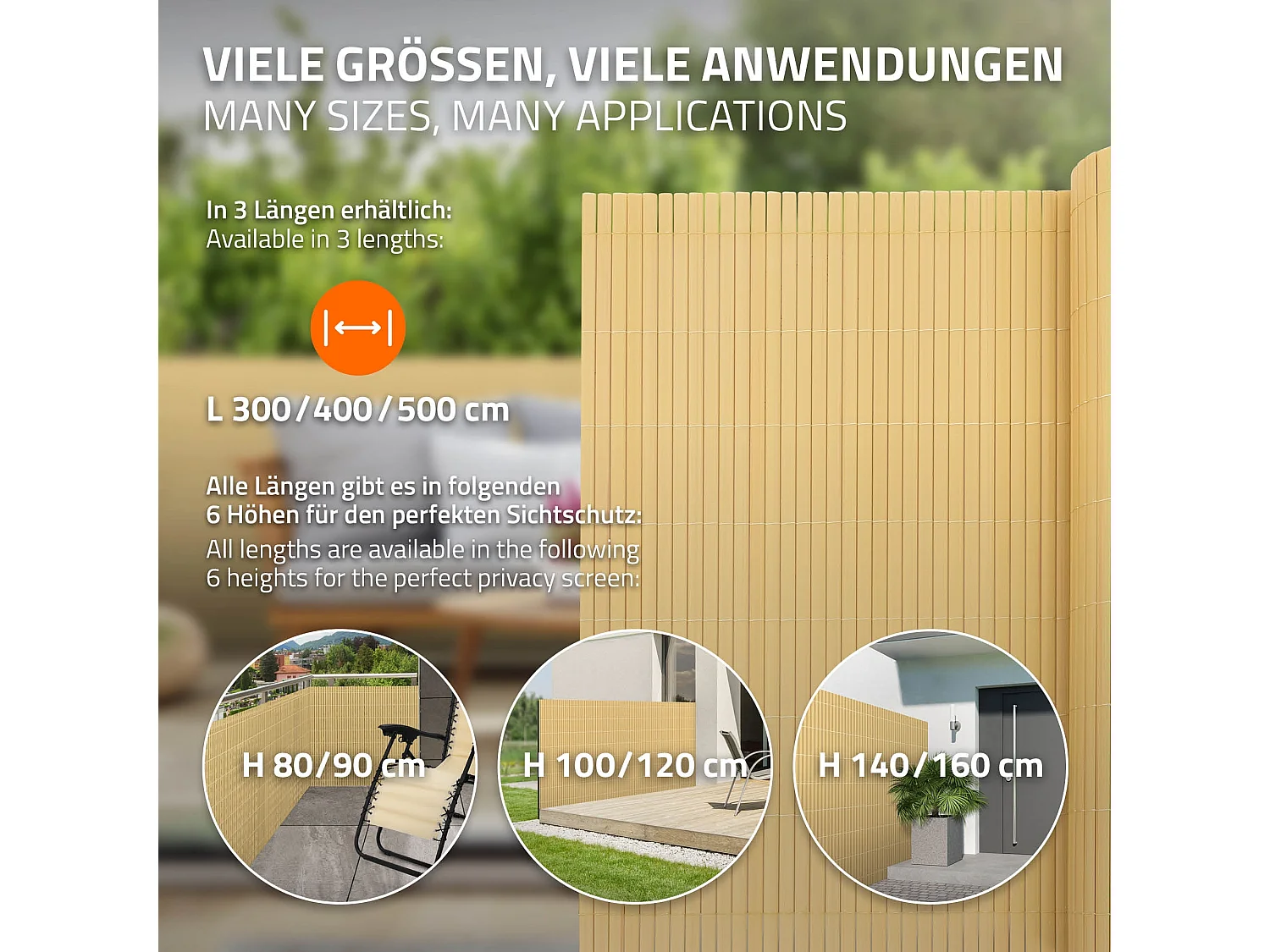 Canisse bambou PVC 80x800cm clôture brise-vue pour balcon terrasse jardin