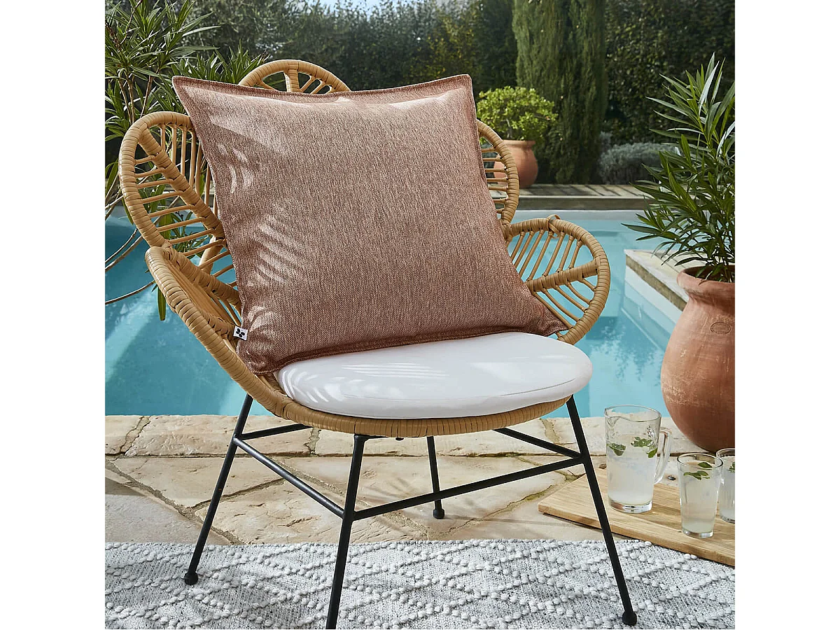 PRIMROSE - Coussin 60x60 Déhoussable Tissu Déperlant Corail