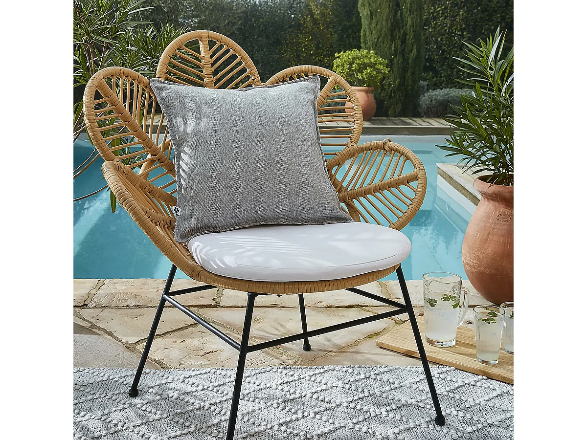 PRIMROSE - Coussin 45x45 Déhoussable Tissu Déperlant Gris galet