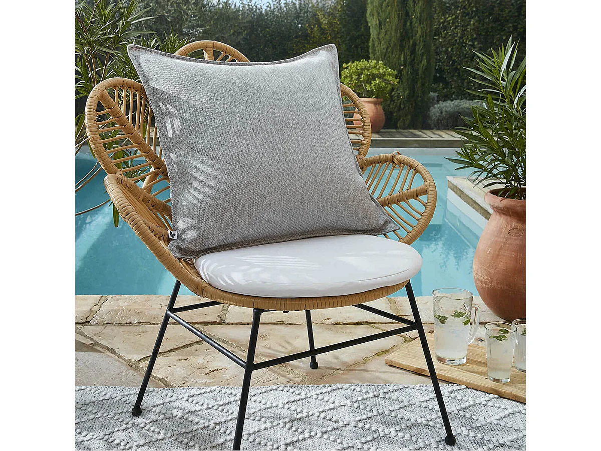 PRIMROSE - Coussin 60x60 Déhoussable Tissu Déperlant Gris Galet