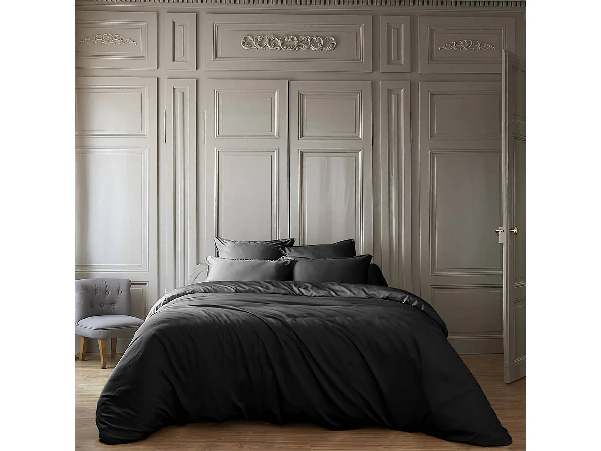 DALIA - Housse de Couette 240x220cm 100 % Viscose de Bambou Noire