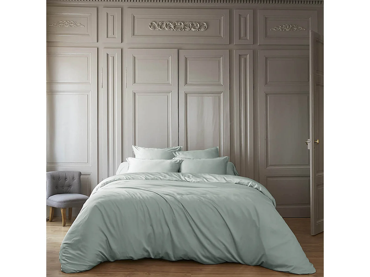 DALIA - Housse de Couette 260x240cm 100 % Viscose de Bambou Vert d'Eau