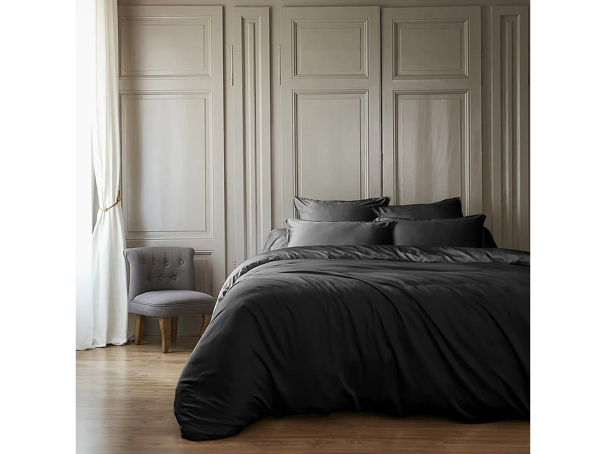 DALIA - Housse de Couette 260x240cm 100 % Viscose de Bambou Noire