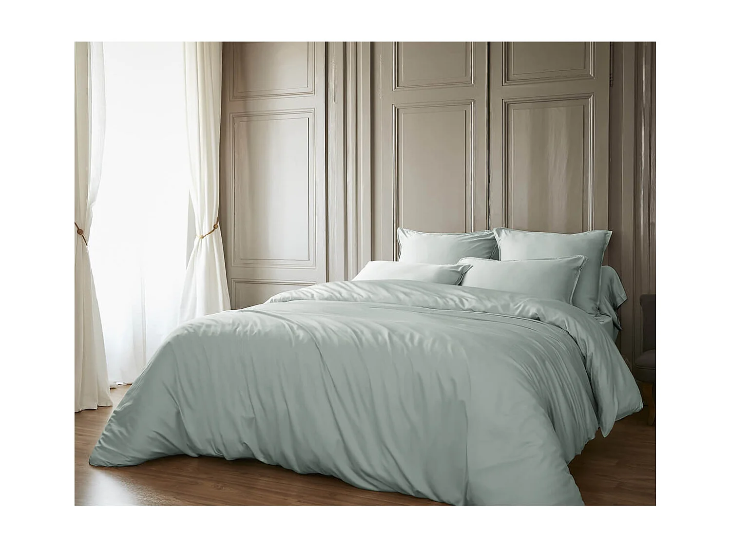 DALIA - Housse de Couette 240x220cm 100 % Viscose de Bambou Vert d'Eau