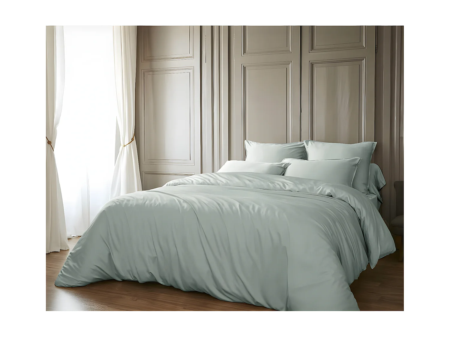 DALIA - Drap Housse 160x200cm 100 % Viscose de Bambou Vert d'Eau