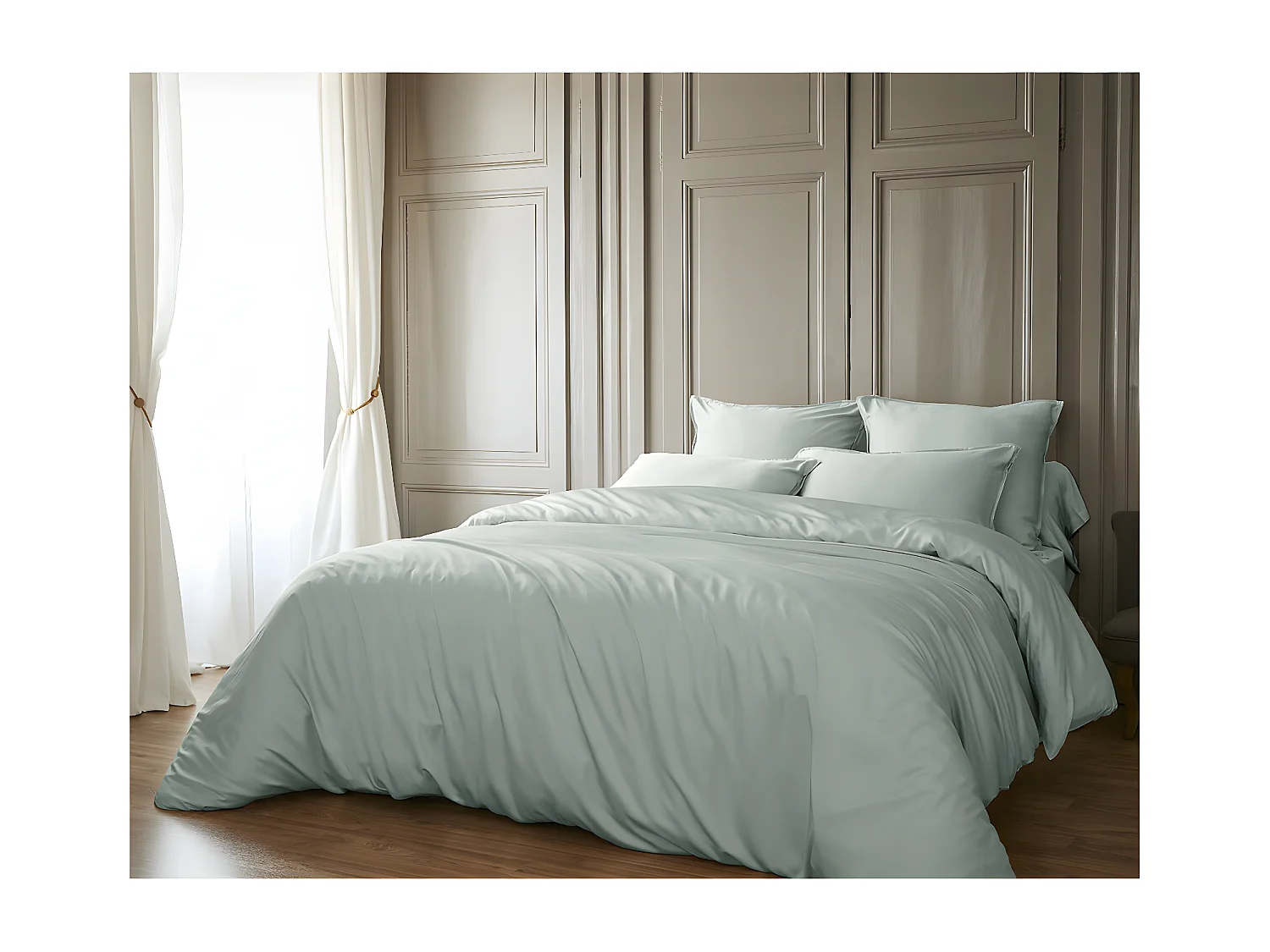 DALIA - Taie d'Oreiller 50x70cm 100 % Viscose de Bambou Vert d'Eau