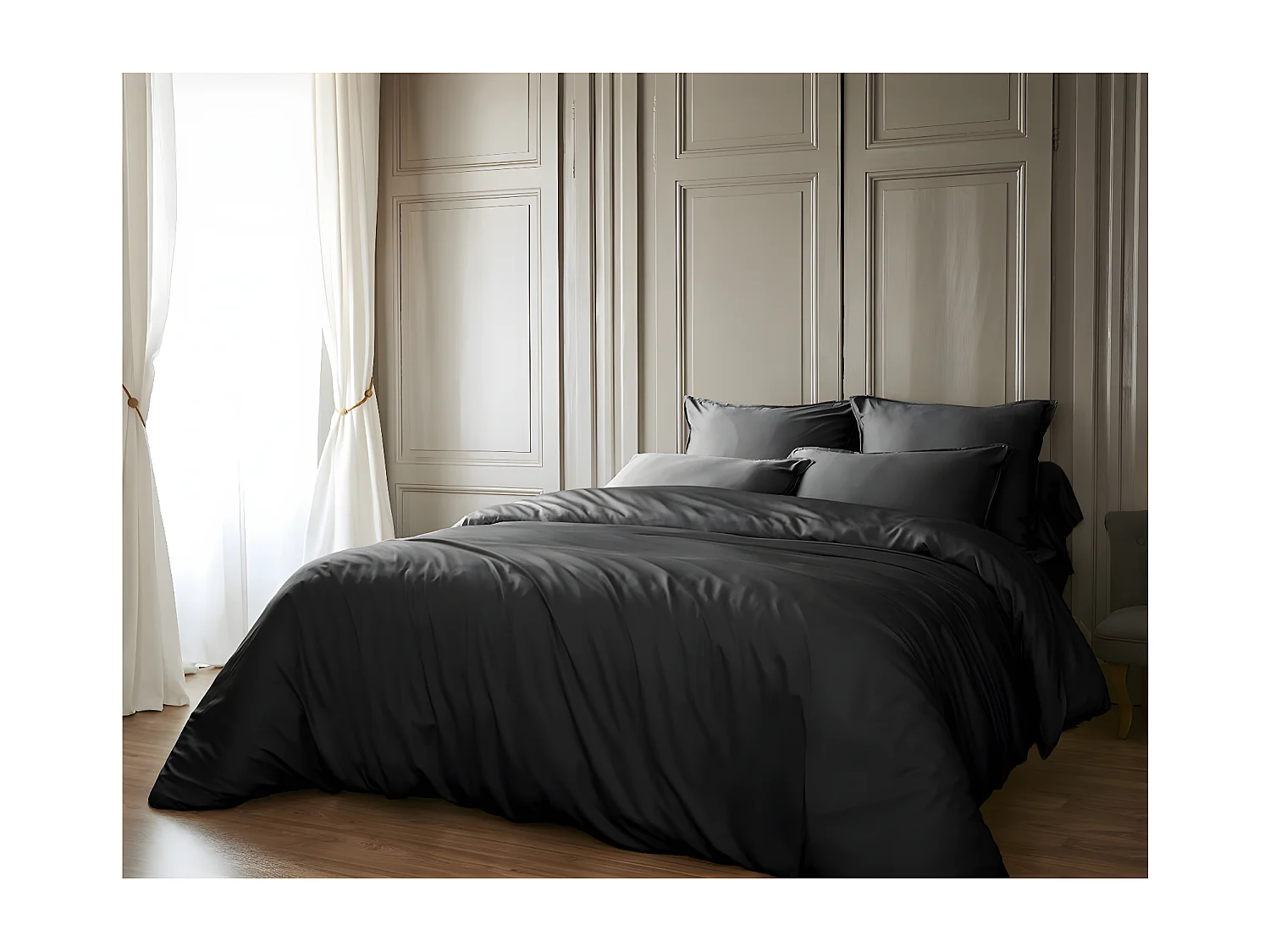 DALIA - Taie d'Oreiller 63x63cm 100 % Viscose de Bambou Noire