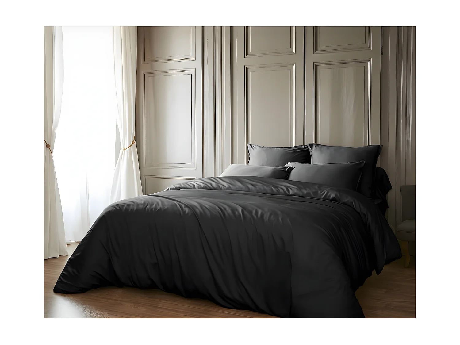 DALIA - Taie de Traversin 43x185cm 100 % Viscose de Bambou Noire