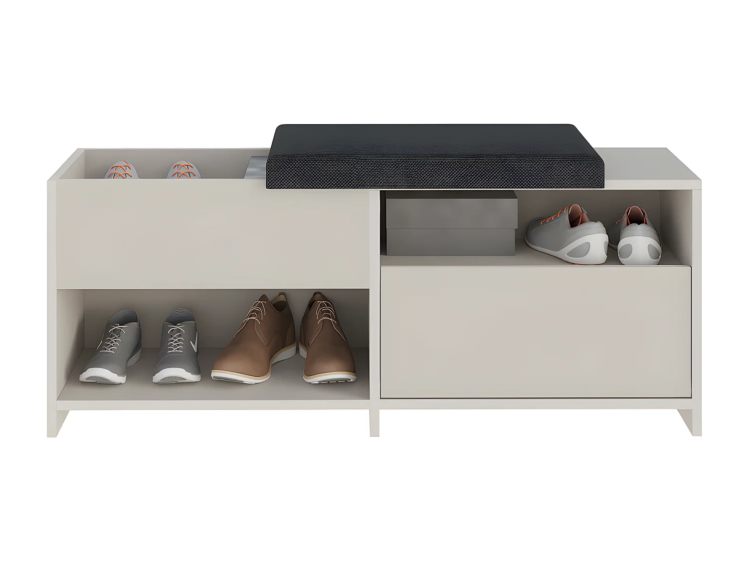 Nexara - Banc d'entrée avec rangement à chaussures 1 porte en bois et tissu L120cm - Beige