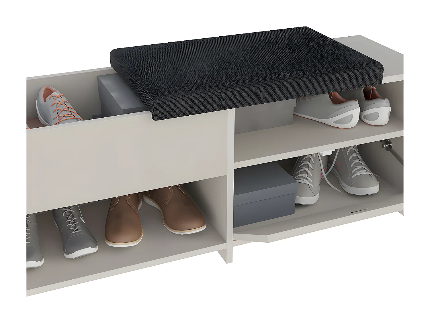 Nexara - Banc d'entrée avec rangement à chaussures 1 porte en bois et tissu L120cm - Beige