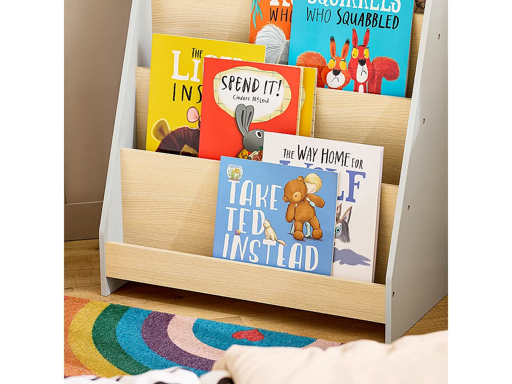 SoBuy Boekenplank Kinderboekenplank, speelgoed- en boekenopbergplank voor kinderslaapkamer, kinderopbergkast met 4 open vakken, 61 x 30 x 71 cm KMB106-HG