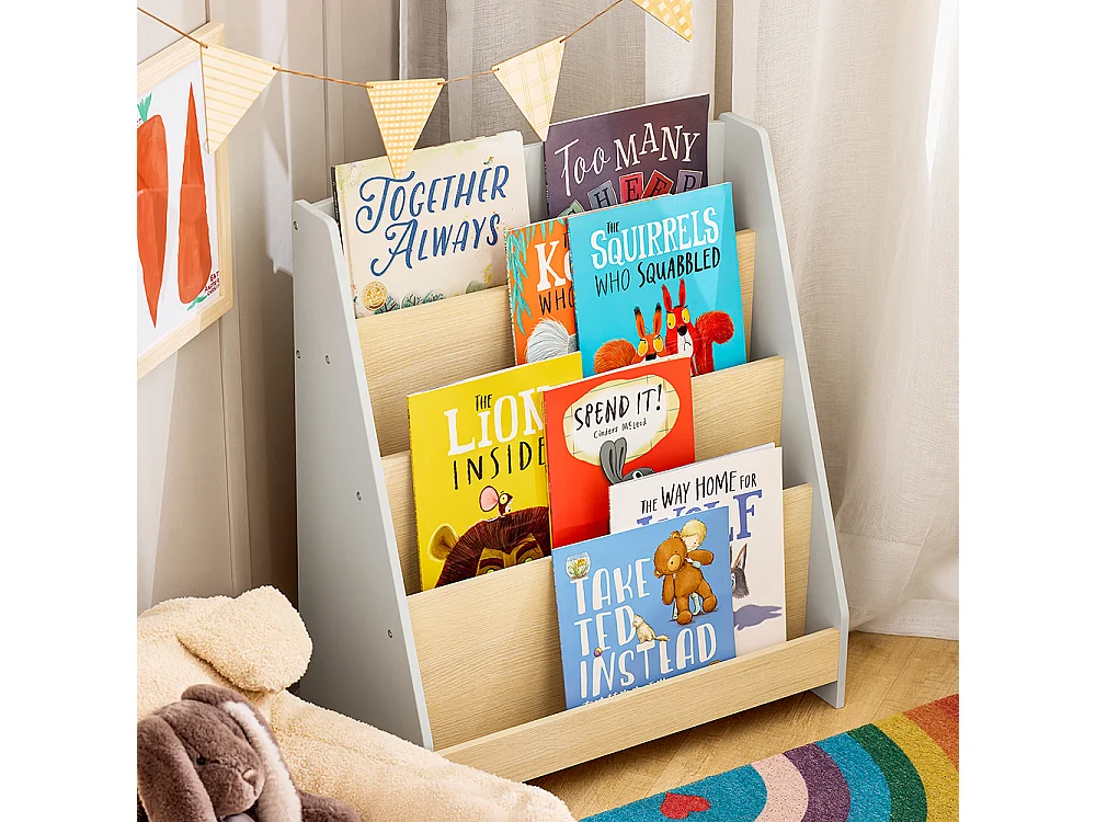 SoBuy Boekenplank Kinderboekenplank, speelgoed- en boekenopbergplank voor kinderslaapkamer, kinderopbergkast met 4 open vakken, 61 x 30 x 71 cm KMB106-HG