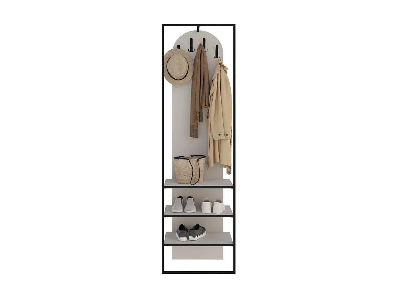 Wynsar - Meuble d'entrée 3 étagères en bois et métal H180cm - Beige