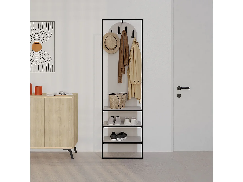 Wynsar - Meuble d'entrée 3 étagères en bois et métal H180cm - Beige