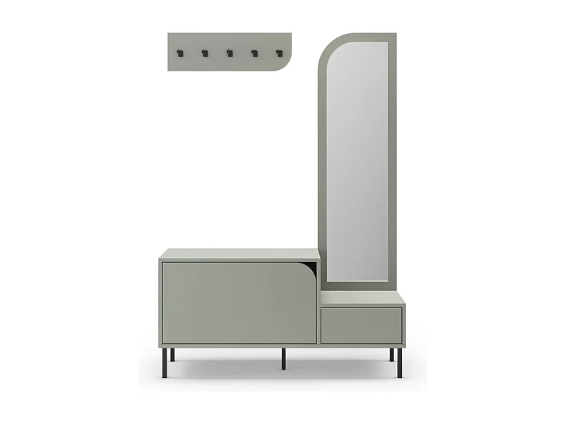 Silvar - Meuble d'entrée 2 portes avec miroir et portant en bois et métal H172cm - Vert amande