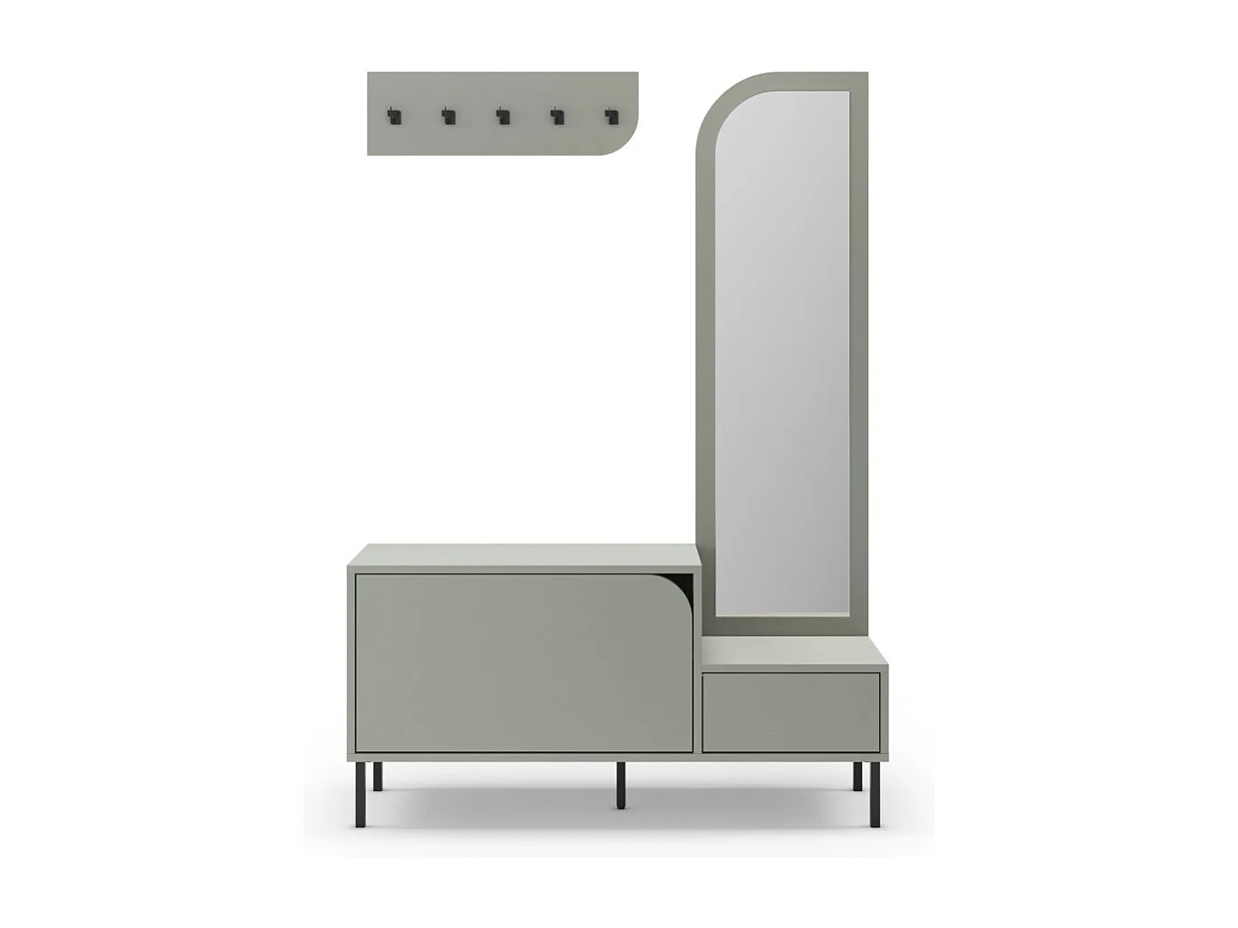 Silvar - Meuble d'entrée 2 portes avec miroir et portant en bois et métal H172cm - Vert amande