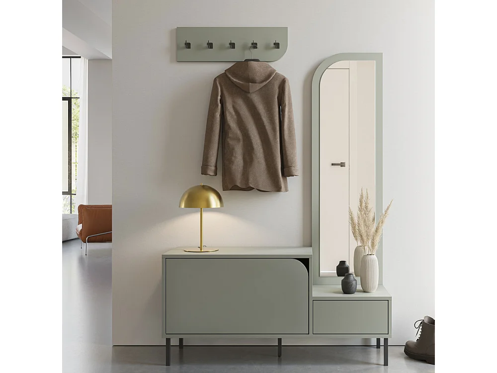 Silvar - Meuble d'entrée 2 portes avec miroir et portant en bois et métal H172cm - Vert amande