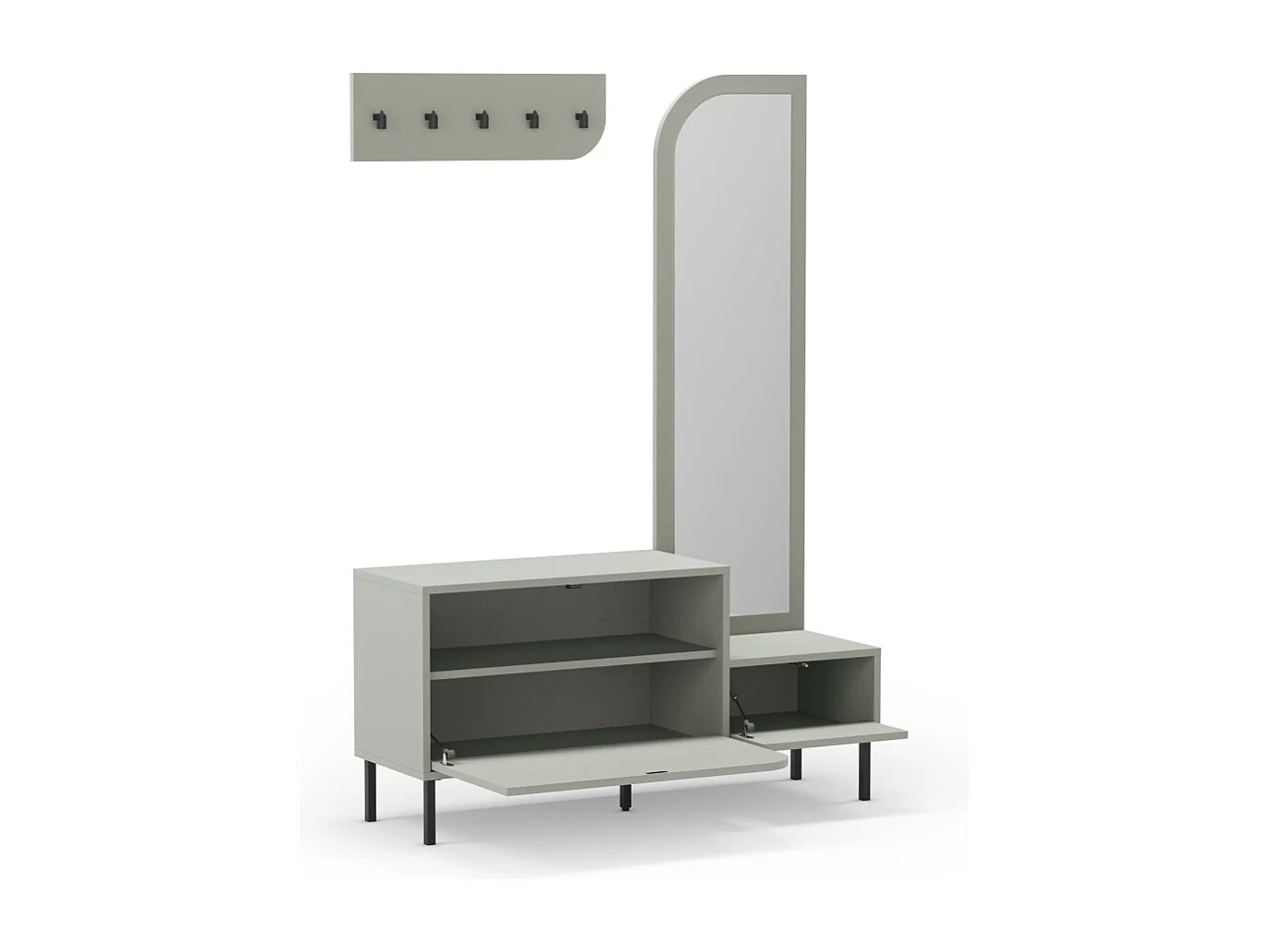 Silvar - Meuble d'entrée 2 portes avec miroir et portant en bois et métal H172cm - Vert amande