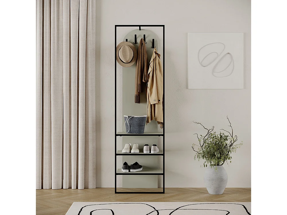 Wynsar - Meuble d'entrée 3 étagères en bois et métal H180cm - Vert amande