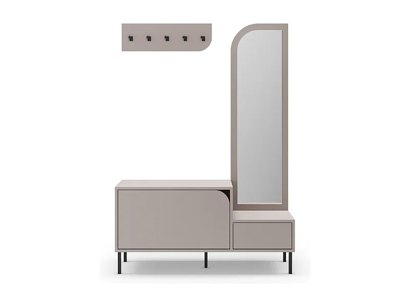 Silvar - Meuble d'entrée 2 portes avec miroir et portant en bois et métal H172cm - Beige