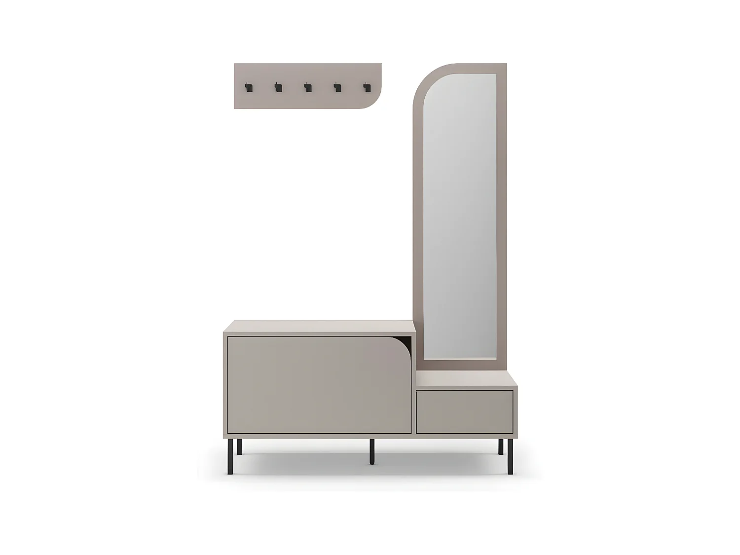 Silvar - Meuble d'entrée 2 portes avec miroir et portant en bois et métal H172cm - Beige