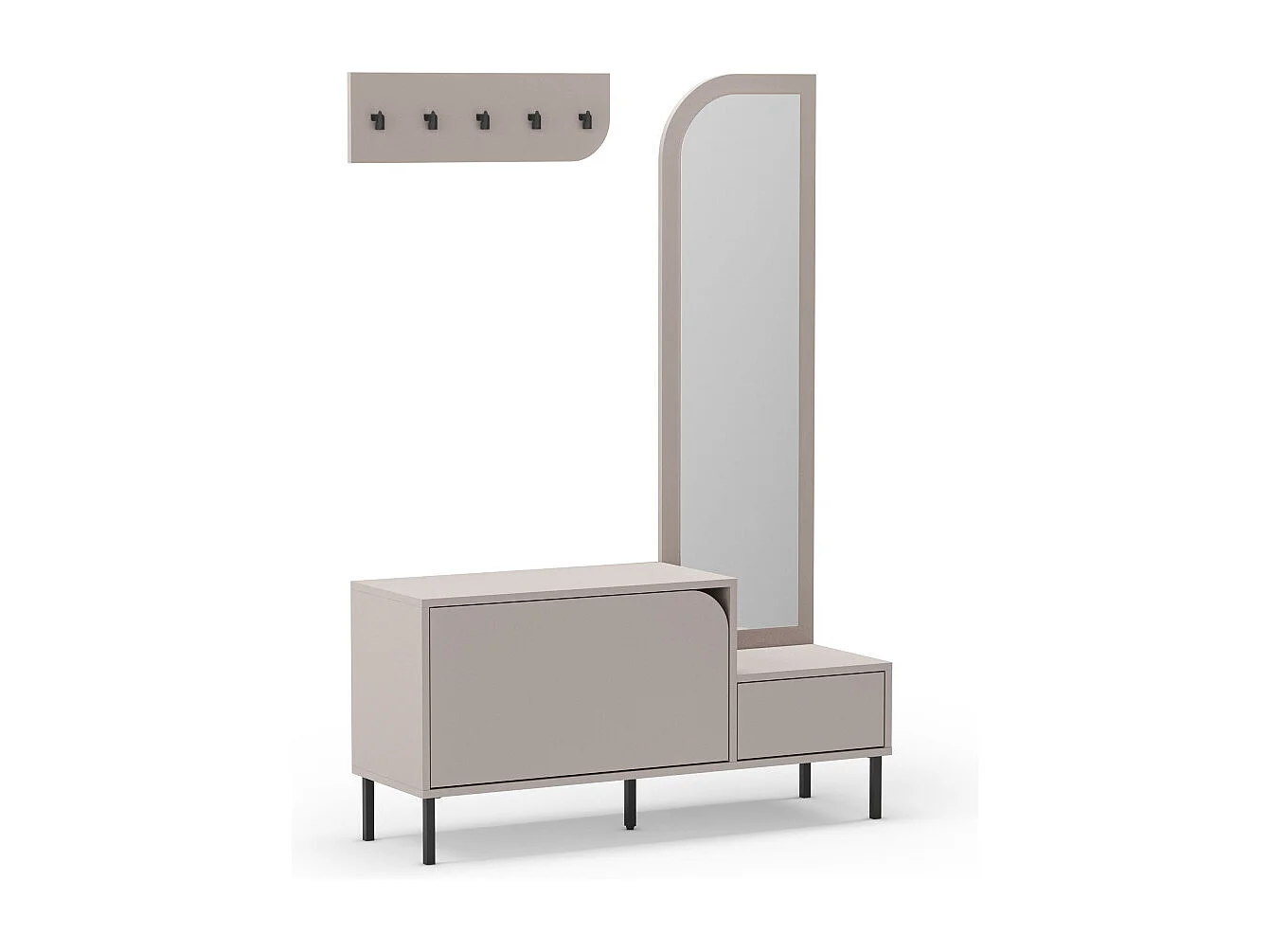 Silvar - Meuble d'entrée 2 portes avec miroir et portant en bois et métal H172cm - Beige