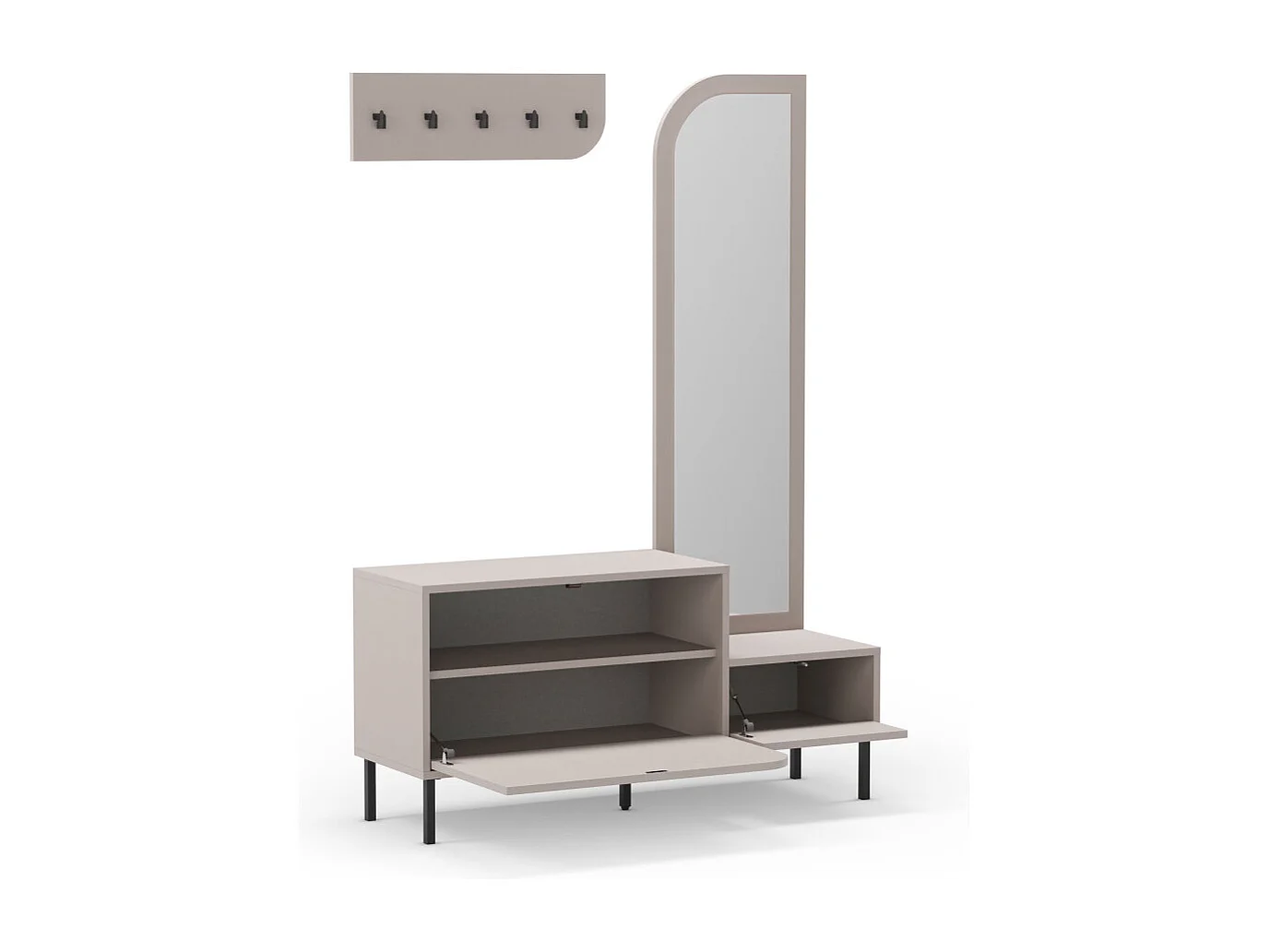 Silvar - Meuble d'entrée 2 portes avec miroir et portant en bois et métal H172cm - Beige