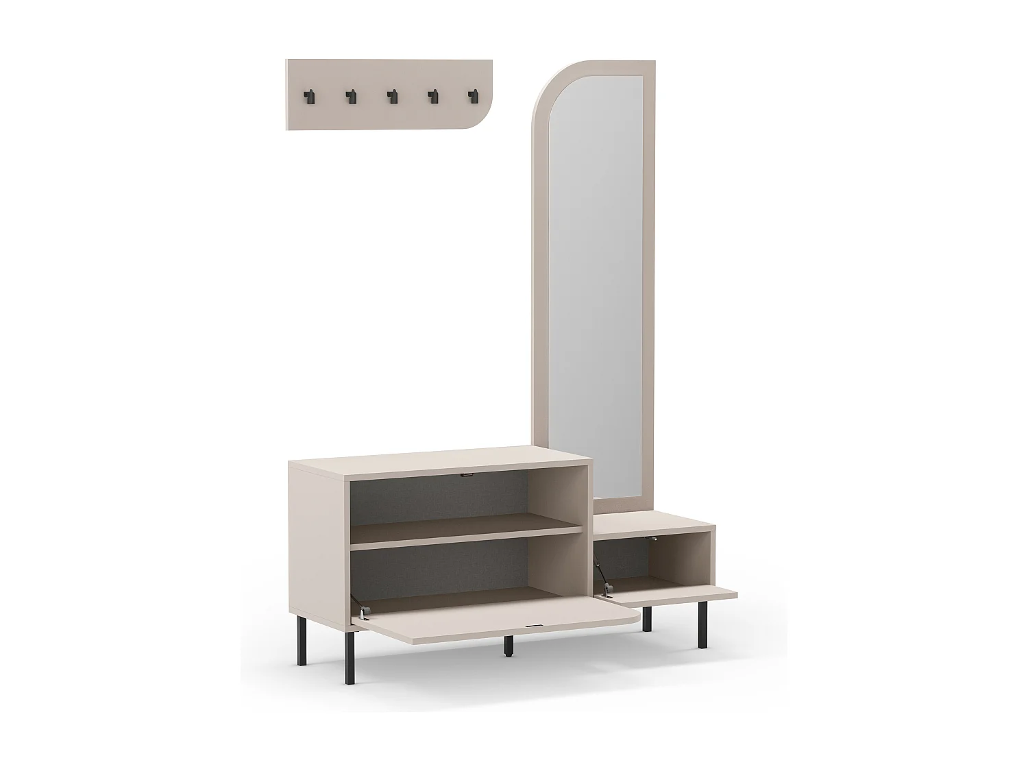 Silvar - Meuble d'entrée 2 portes avec miroir et portant en bois et métal H172cm - Beige