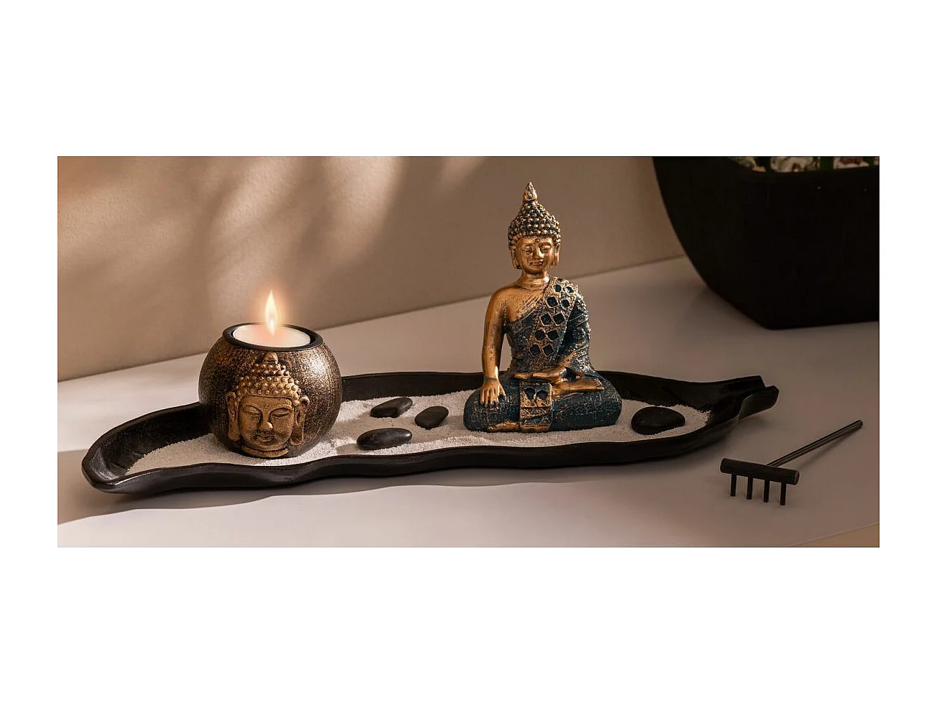 Objet décoratif Jardin Zen avec Plateau, Bouddha et accessoires