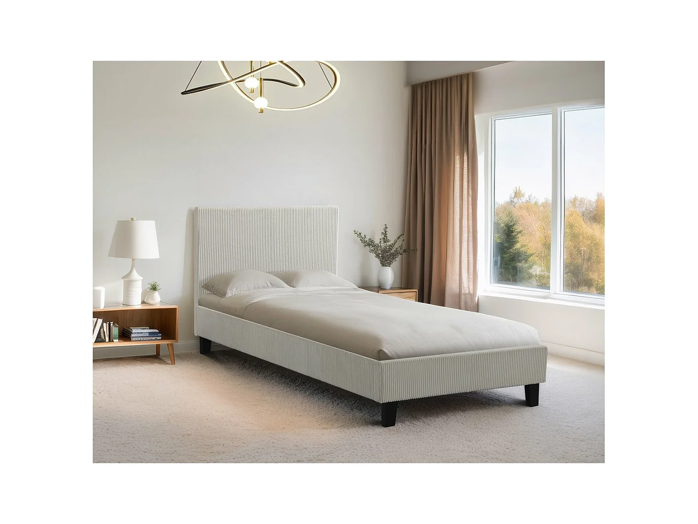 Lit simple en velours cotelé "Ambre" - 90 x 190 - Beige