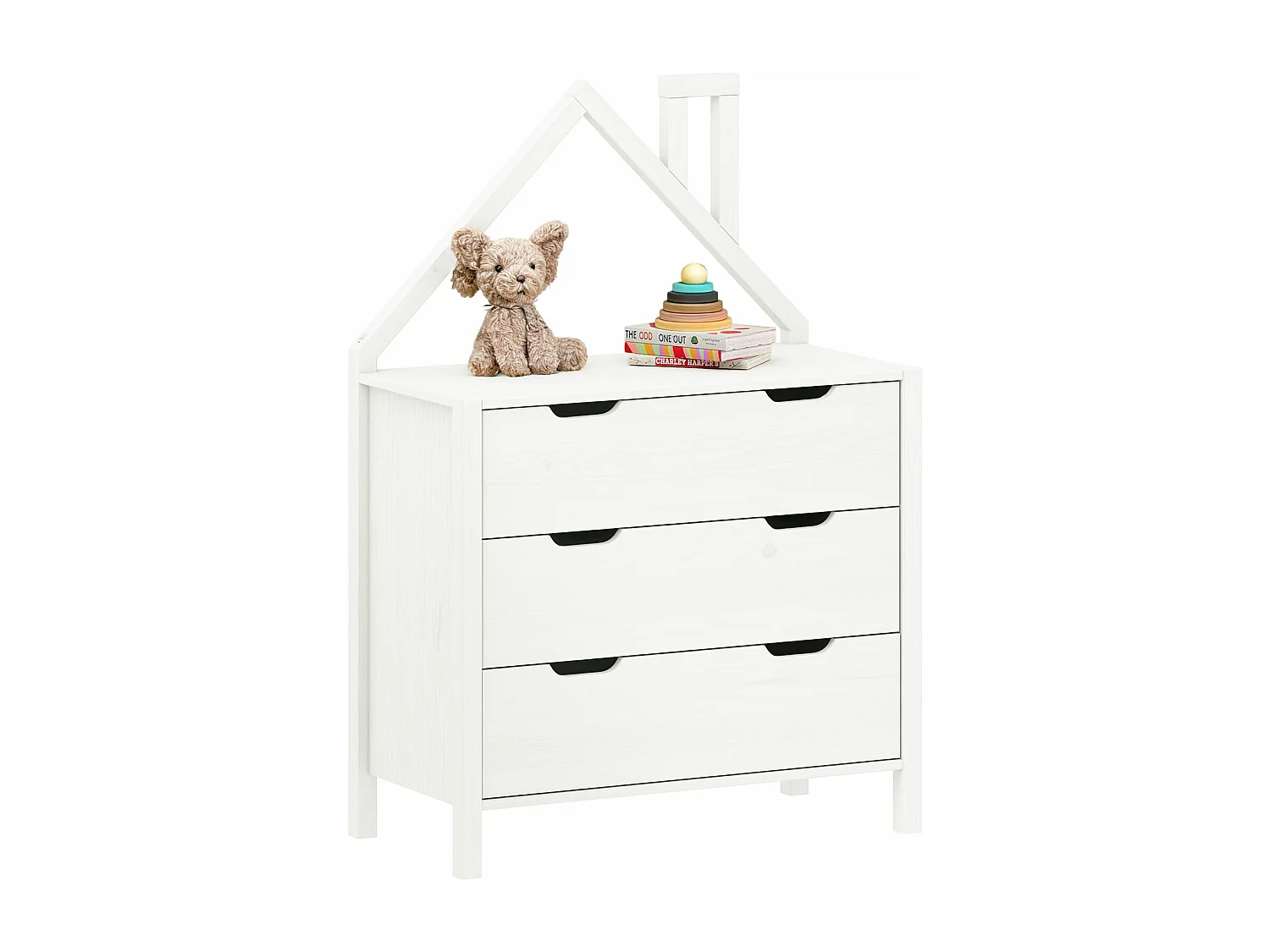 Commode Enfant ELANO en Bois Massif blanc avec 3 Tiroirs de Rangement, 84 x 120 x 41 cm, Meuble Chambre