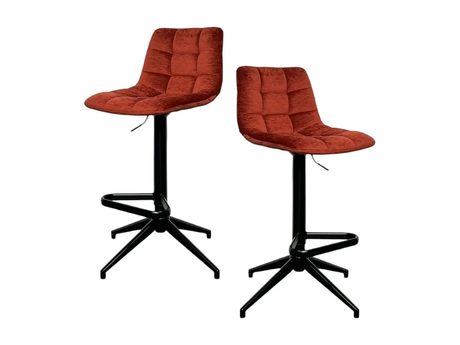 Tabouret de bar pivotant motif damier, velours rouge (lot de 2) PALERME