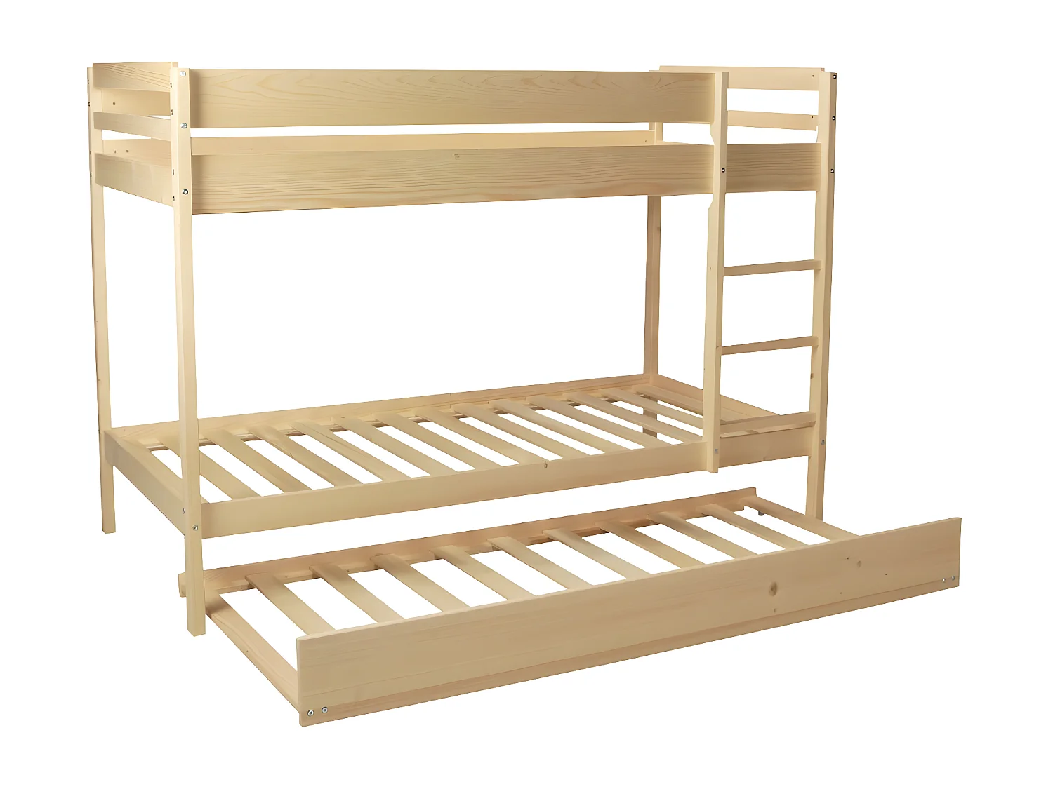 Lit superposé Wally 90x190 + 2 sommiers + 1 lit tiroir/naturel