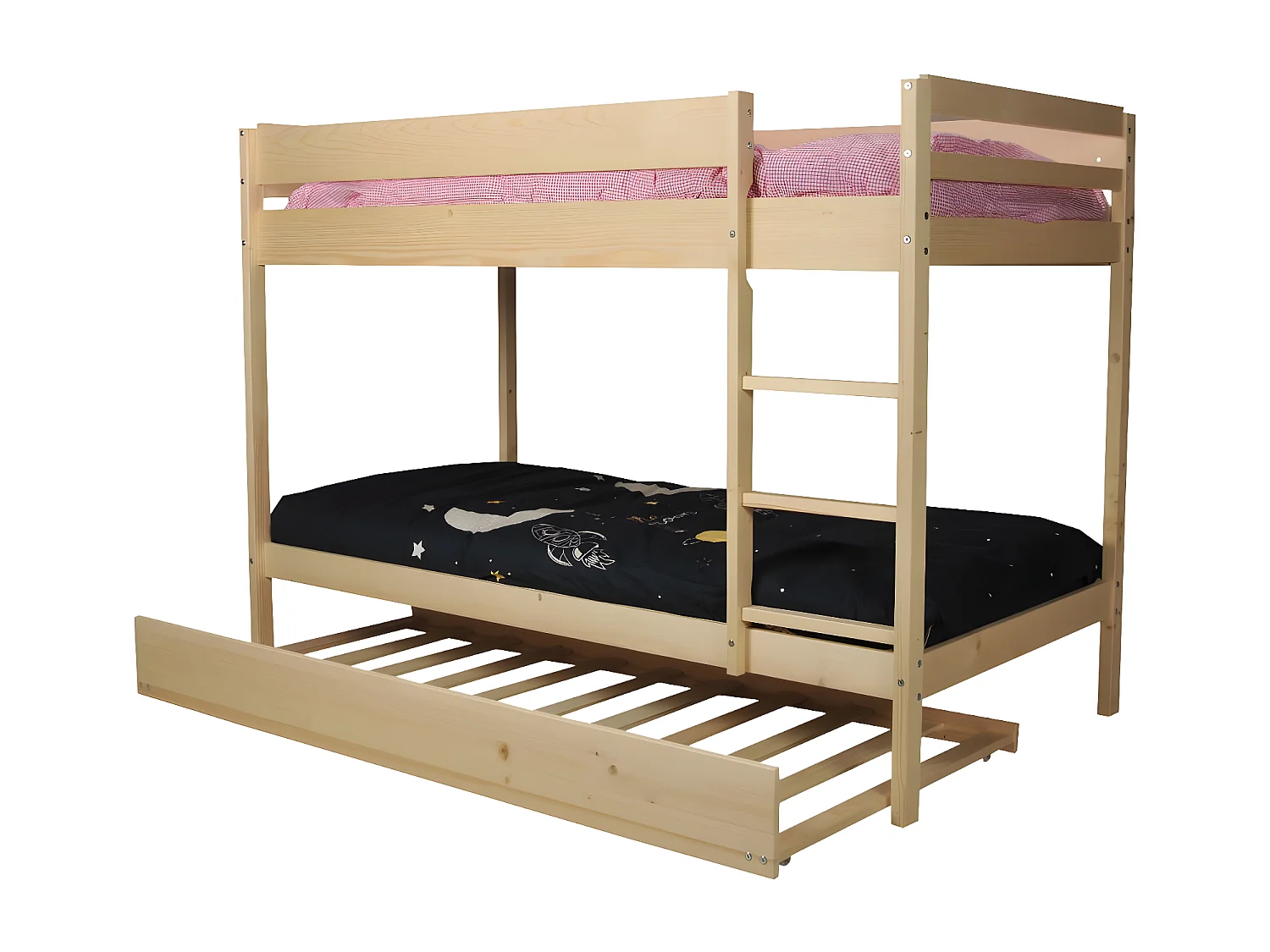 Lit superposé Wally 90x190 + 2 sommiers + 1 lit tiroir/naturel