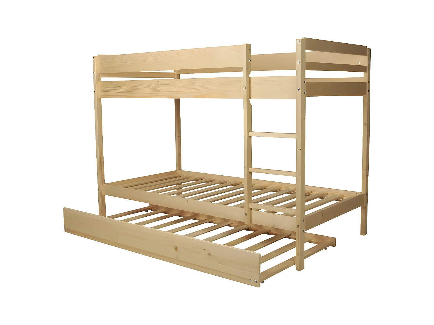 Lit superposé Wally 90x190 + 2 sommiers + 1 lit tiroir/naturel