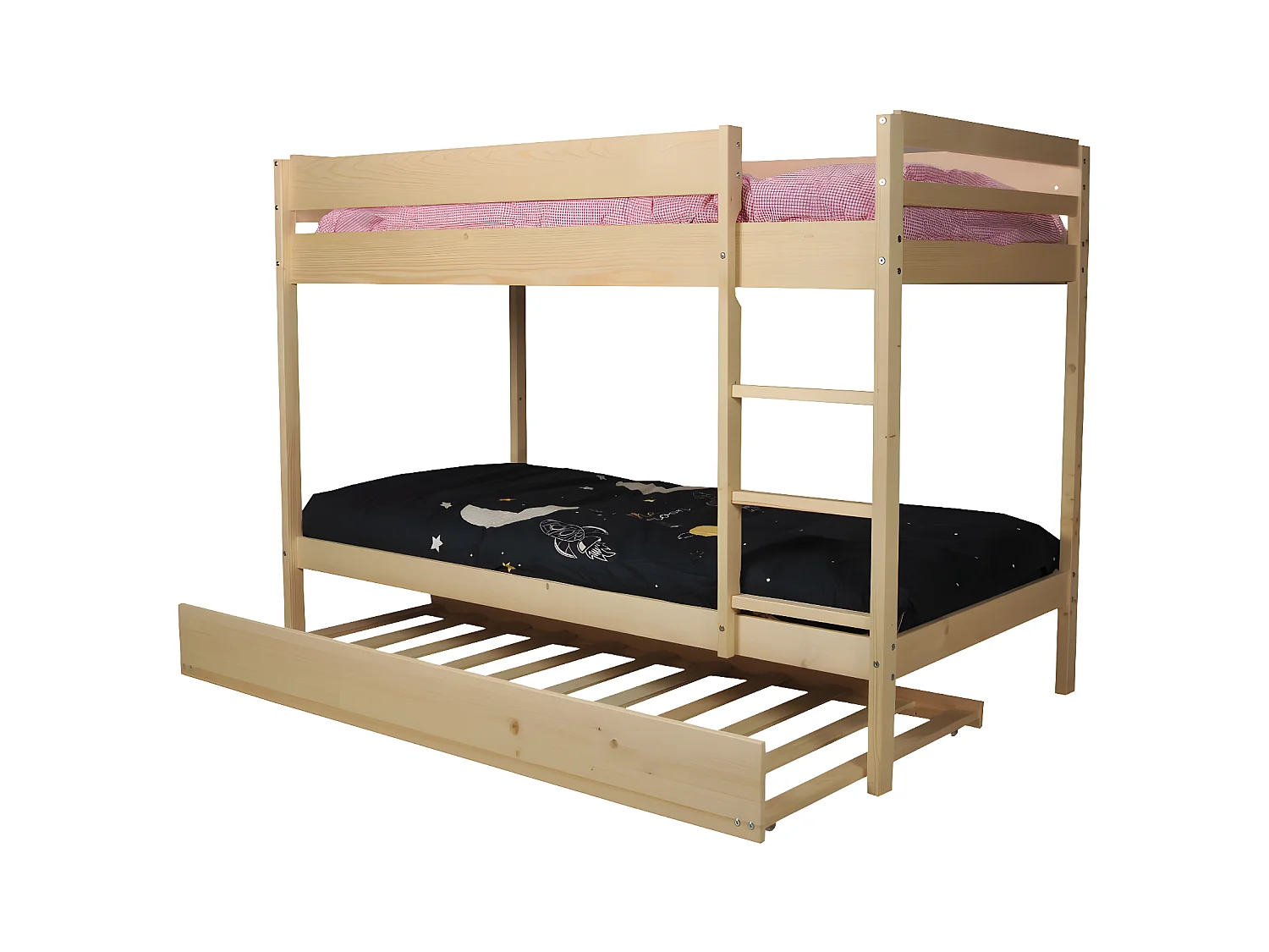 Lit superposé Wally 90x190 + 2 sommiers + 1 lit tiroir/naturel