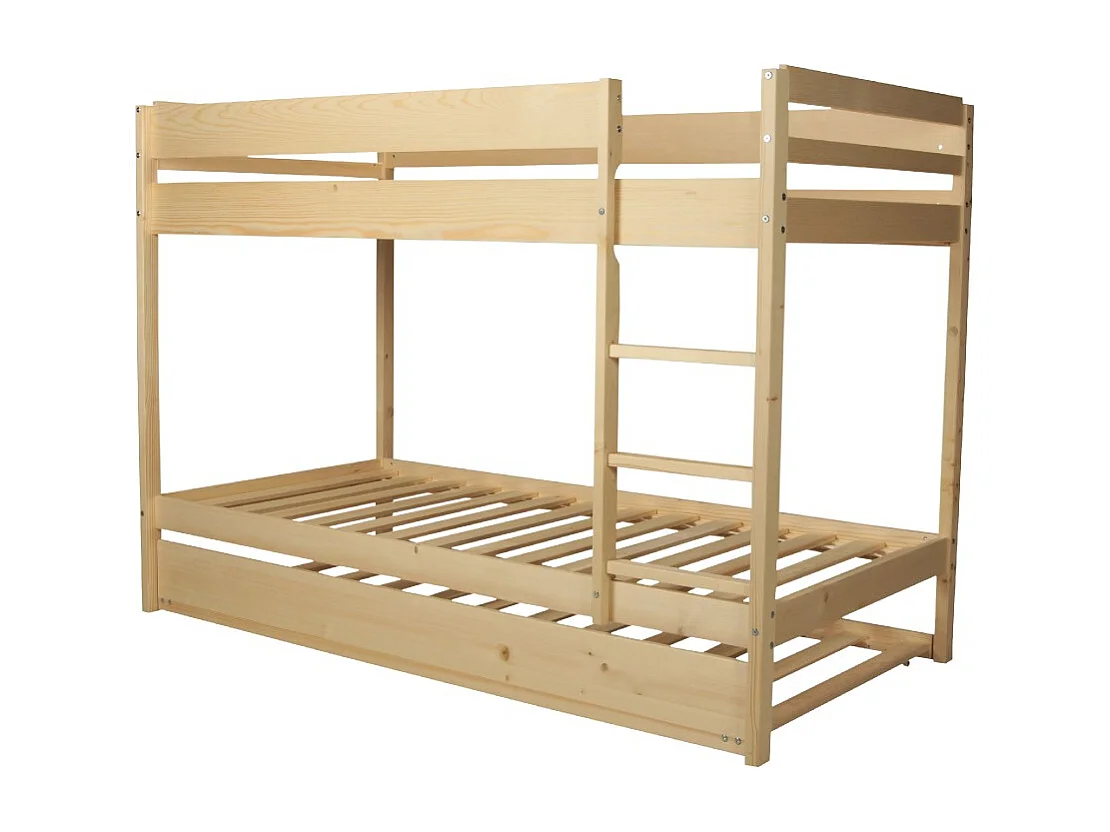 Lit superposé Wally 90x190 + 2 sommiers + 1 lit tiroir/naturel