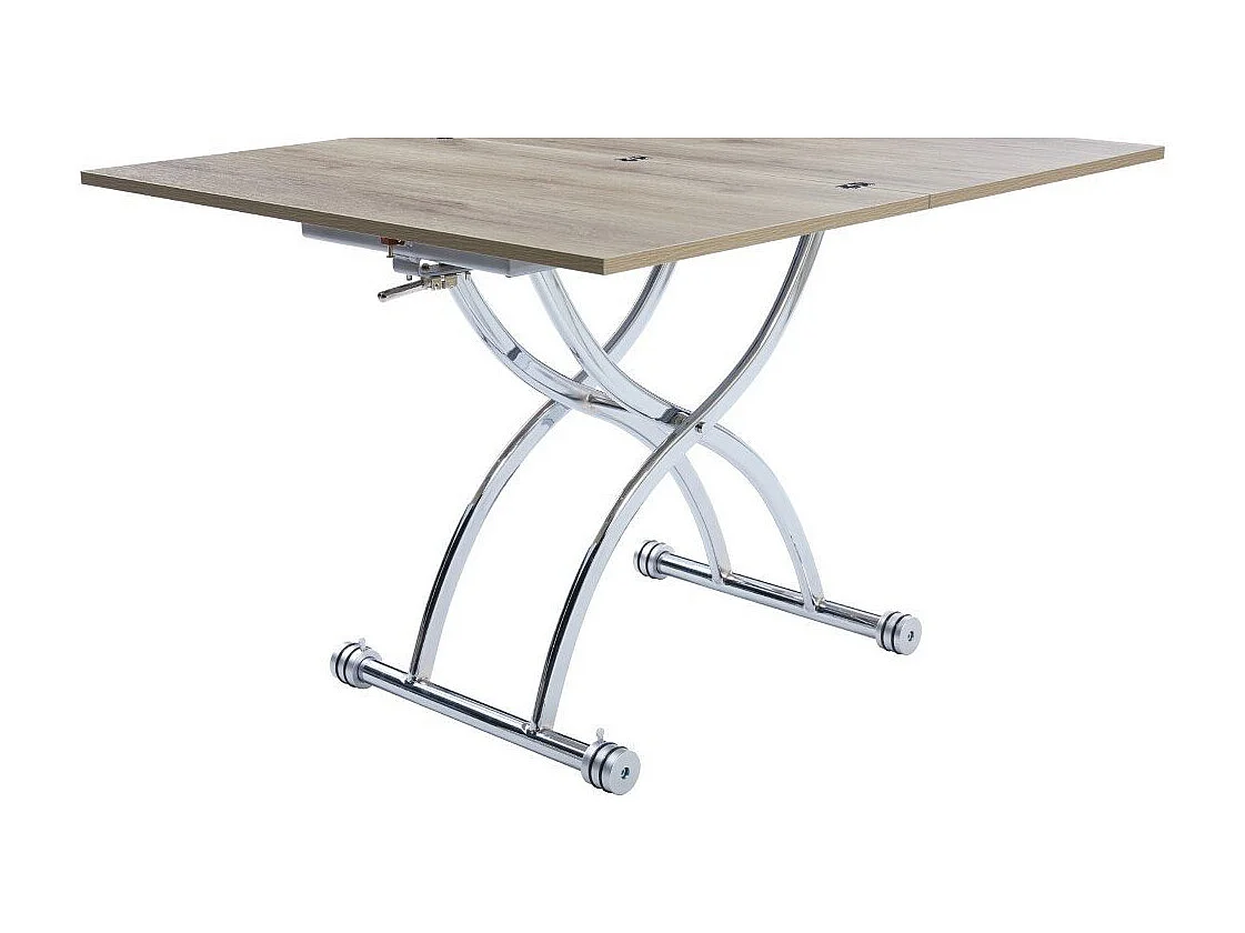 Table relevable extensible HIRONDELLE compacte chêne ancien pied chromé
