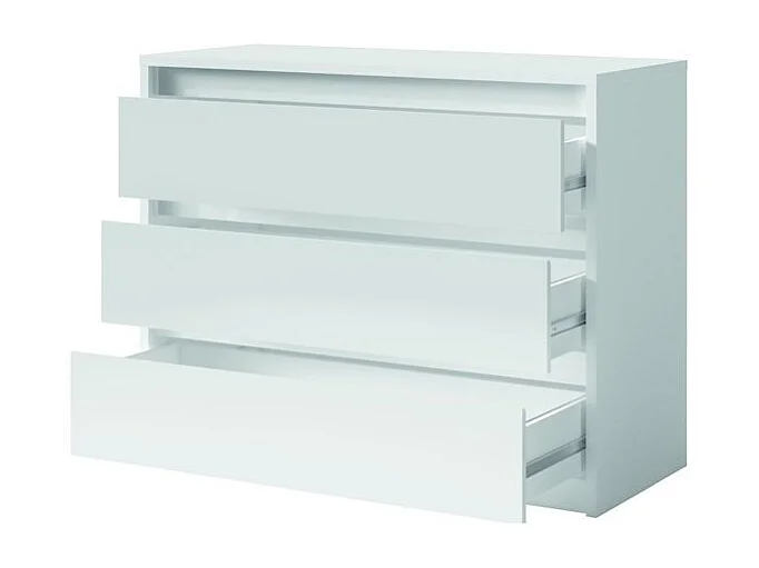 Ensemble chambre VERONA : Lit coffre 180x200 cm, commode 3 tiroirs, tables de chevet, armoire 4 portes, blanc brillant